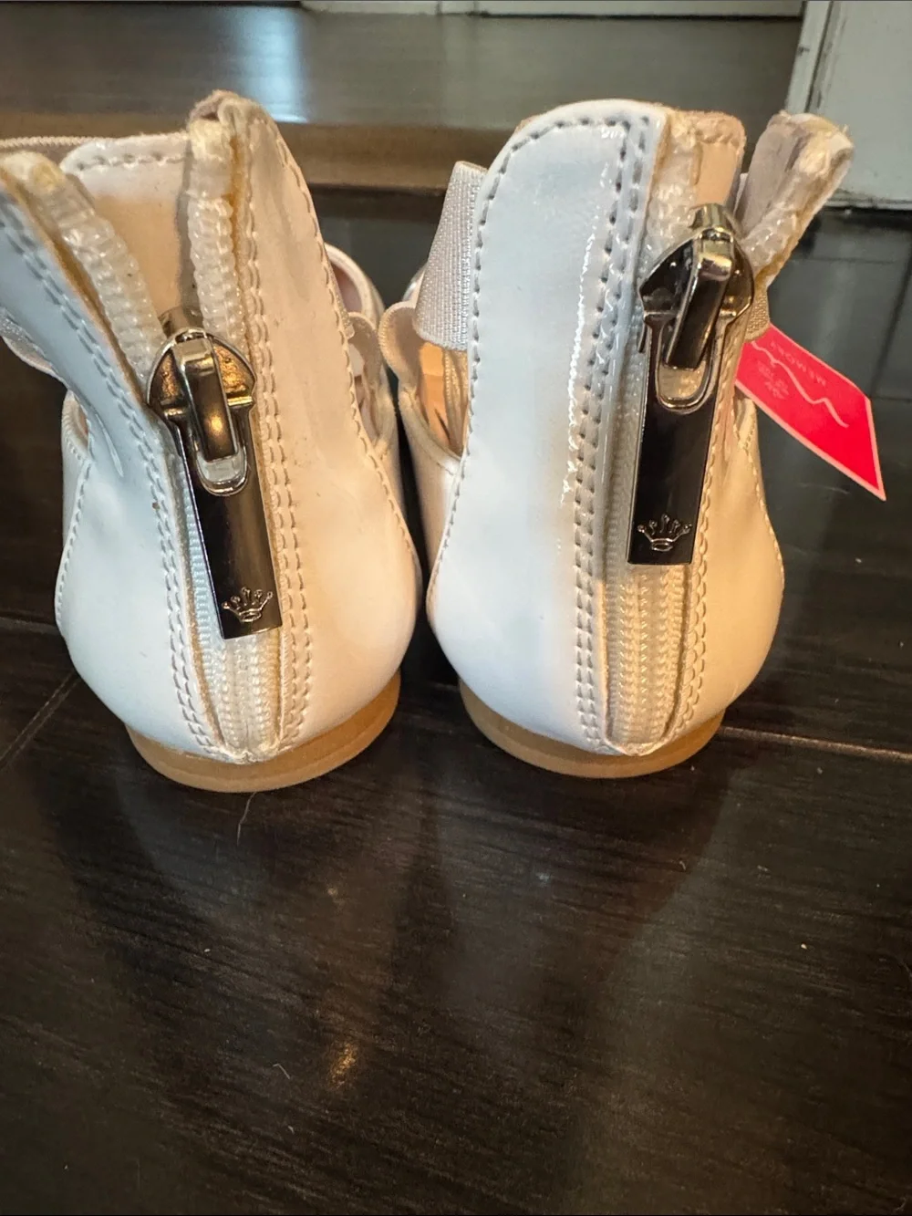 Girls white Patent Ballet Flats with Ankle Ribbon